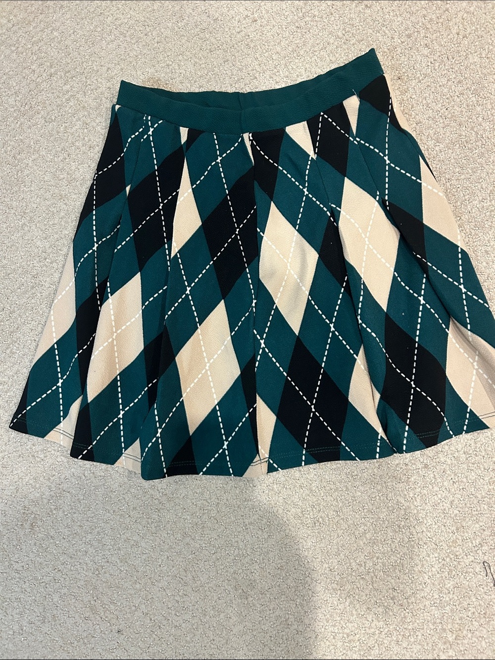 Teal Argyle A-Line Skirt - Women